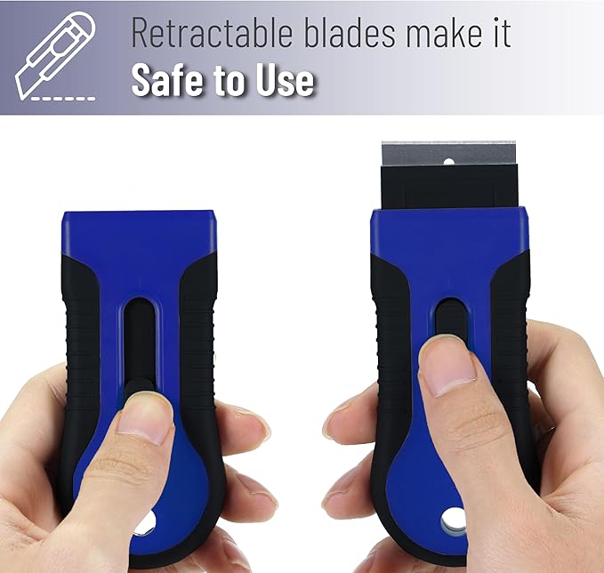 Bates- Razor Blade Scraper Tool, 2 Pack, 30 Extra Stainless Steel Blades, Anti-Slip Ergonomic Handle Design, Razor Scraper Set for Cleaning Window, Paint, Oven, Glass, Stove