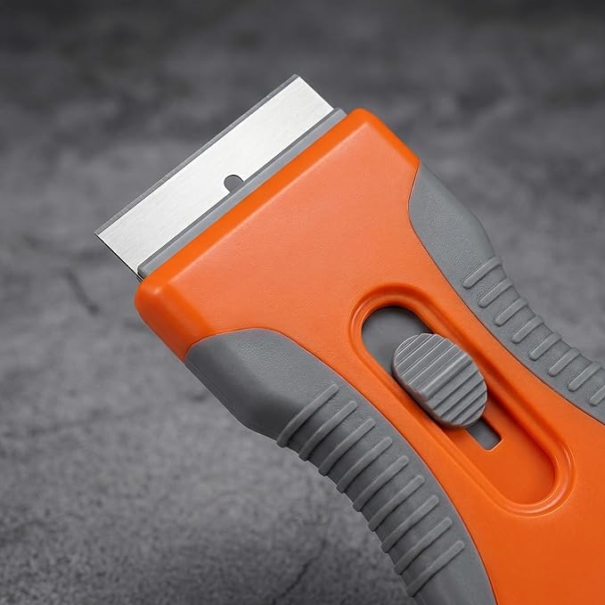 Razor Blade Scraper Tool 2 Pack with 20 Extra Blades - Retractable Glass Scraper with Safety Lock and Non-Slip Grip for Removing Stickers Labels Paint Caulk from Windows Cooktop Glass Floors Surfaces