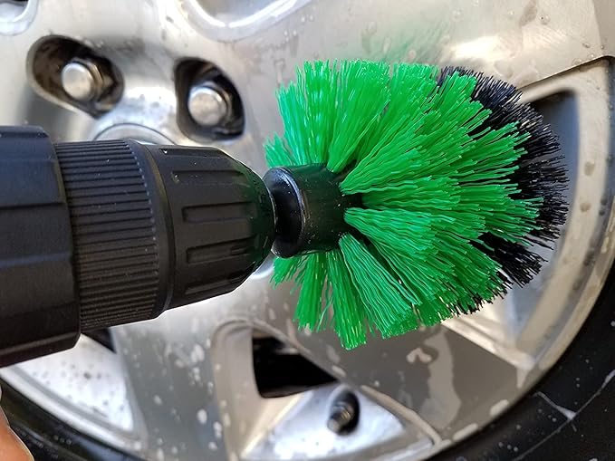 HUAWELL Drill Brush with Long Attachment Set Green Kitchen Cleaning Brushes All Purpose for Bathroom,Kitchen,Grout,Tub,Tile,Corners,Auto- Green