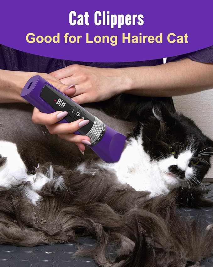 oneisall Cat Clippers for Matted Hair, 5-Speed Quiet Cat Grooming kit, Cordless Pet Shaver for Long Hair,Waterproof Pet Trimmer, Pet Clippers for Cats(Purple)