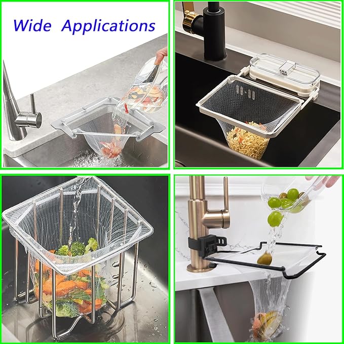 200PCS Large Size Filtering Mesh Bags for Kitchen Sink Triangle Tri-Holder Filter Kitchen Sink Strainer