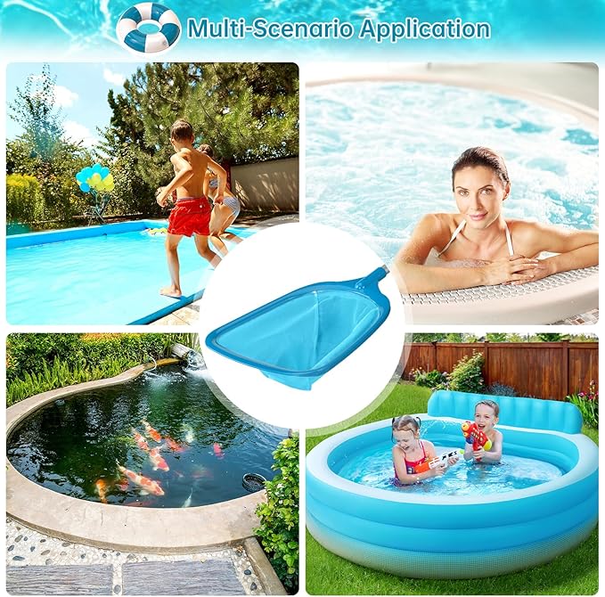 Pool Net, Professional Swimming Pool & Hot Tub Skimmer Net Accessories, Pool Leaf Rake Cleaning Tool with Pole, Fine Nylon Mesh Bag, Easy to Clean Bugs,Leaves,Debris(Blue)