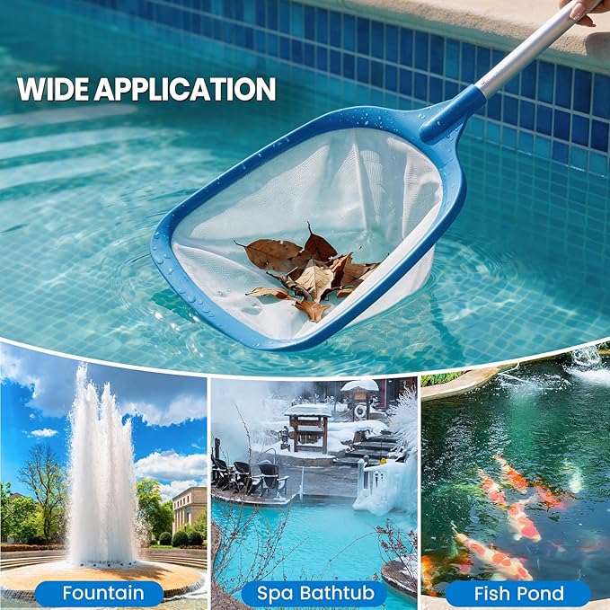 Tavaleu Pool Skimmer Net, Deep Pool Leaf Net with Reinforced Frame, Large Capacity Rake Net for Cleaning, Debris Pickup Removal