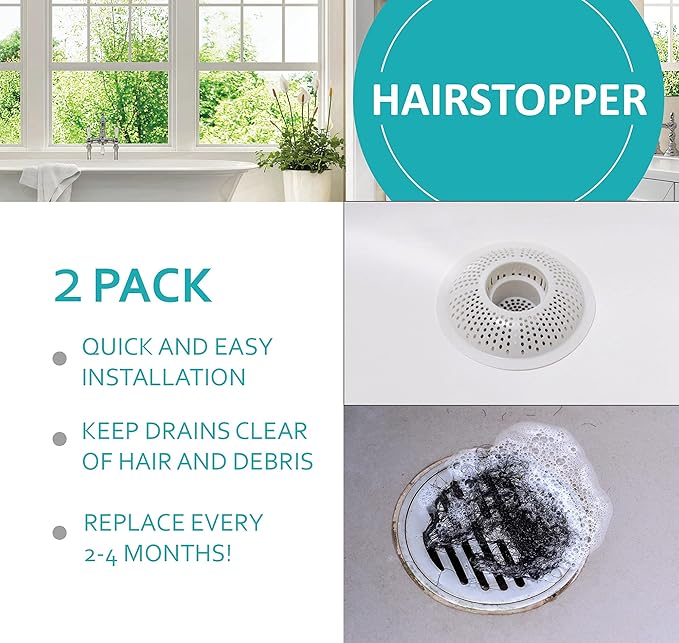 Evriholder Hairstopper 2pk, Plastic Drain Protector for Bathtubs & Showers, Pack of 2