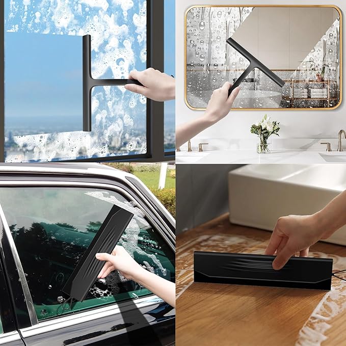 2PACK Shower Squeegee for Glass Doors, All-One-Piece Silicone with Built-in Hook Design for Easy Hanging and Cleaner Tool, for Bathroom, Glass, Kitchen, Tile Wall, Car