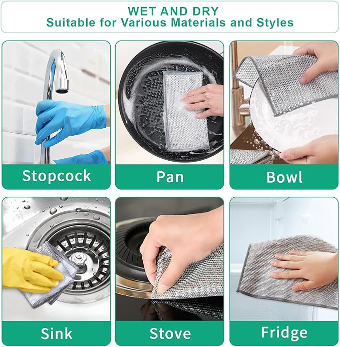 24 Pcs Reusable Dish Cloths, Multipurpose Non-Scratch Cleaning Cloths for Kitchen, Dishes, Sinks, and Stove Tops, Durable and Eco-Friendly