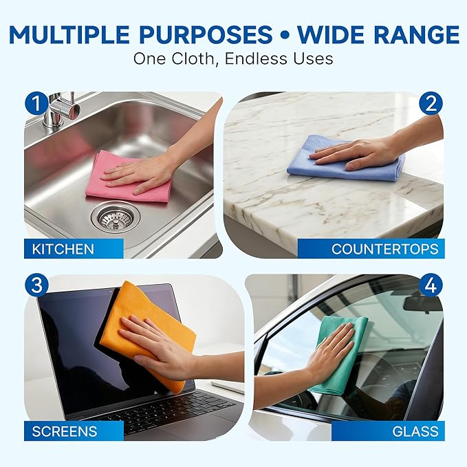12 Pcs Cleaning Dish Cloths, Microfiber Streak Free Cleaning Cloths Reuseable Cleaning Wipes Rag for Windows Glass Mirror Car (Mix-Color)