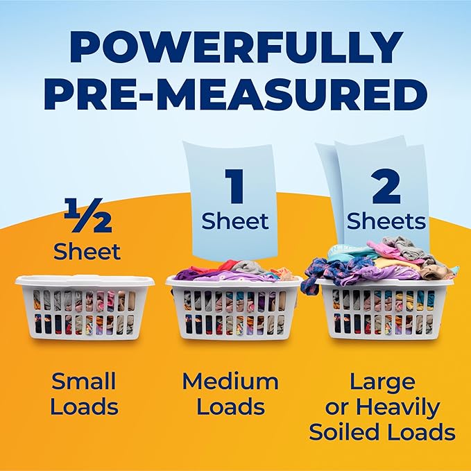 ARM & HAMMER Power Sheets Laundry Detergent, Fresh Breeze Scent, Dissolves in All Wash Temps, Lightweight and Travel-Ready, 60ct, Up to 120 Small Loads (Pack of 6)
