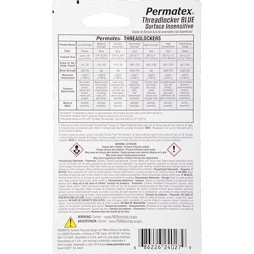 Permatex 24027 Surface Insensitive Threadlocker Blue, 6 ml