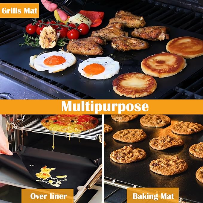 Grill Mats for Outdoor Grill - Dailyart Set of 10 BBQ Grill Mat Non-Stick Grill Sheets Teflon Grilling Accessories BBQ Accessories Reusable, Works on Gas, Charcoal, Electric Grill 15.75 x 13-Inch