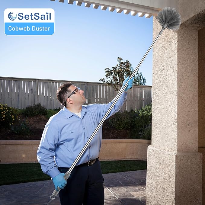 SetSail Cobweb Duster with Extension Pole, Retractable Dusters for Cobweb Cleaning 81-inch Long Handle Spider Web Brush for Outdoor Indoor High Ceilings, Grey