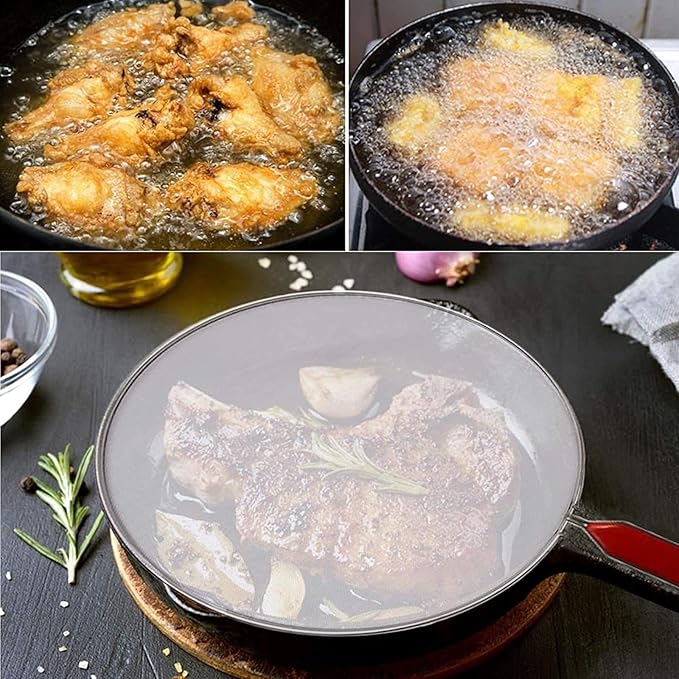 8 Inch Grease Splatter Screen Guard Stainless Steel Splash Screen Protector Guards with Handle Splash-Proof Frying Pan Mesh Pot Lid Cover for Kitchen Cooking Gadgets
