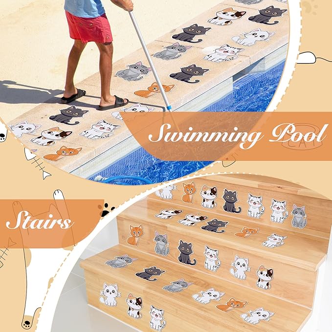 Yaomiao 24 Pcs Cat Non Slip Bathtub Stickers Shower Stickers Anti Slip Decal Threads Adhesive Appliques with Scraper Adhesive Decals for Safety Bathroom Tubs, Shower Floor, Stairs