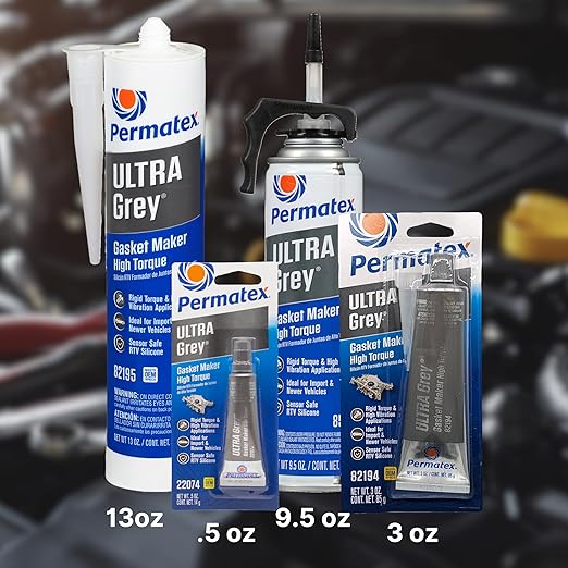 Permatex 85084 Ultra Grey Rigid High-Torque RTV Silicone Gasket Maker, 9.5 oz. PowerBead Can