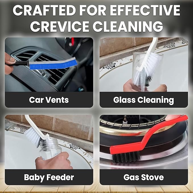 8 Pcs Crevice Cleaning Brush Set – Hard Bristle Cleaning Tools for Grout, Gaps & Narrow Spaces – Multi-Purpose Grout Brush, for Cleaning Bathroom, Shower, Window Tracks, Kitchen