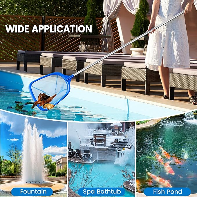 Tavaleu Pool Skimmer Net, Deep Pool Leaf Net with Reinforced Frame, Large Capacity Rake Net for Cleaning, Debris Pickup Removal