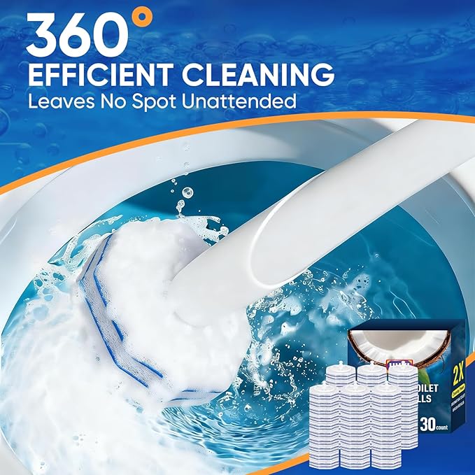 30Ct Aromative Toilet Brush Refills, Toilet Bowl Cleaner Refills, Double-Layer Cleaning Pads Added, Compatible with Most Toilet Brushes,Blue Ocean(Patented)