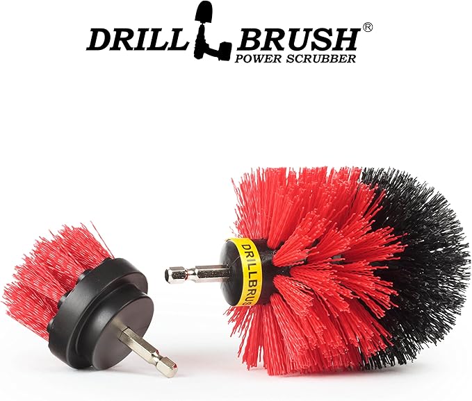 2 Piece Red Stiff Brush Cleaning Set - Outdoor Cleaning Brush Sets - Home Siding Cleaning Brush - Masonry Brick and Stone Cleaning Tools - Deck and Patio Scrubbers - Gutter Cleaning Outdoor Brush Set