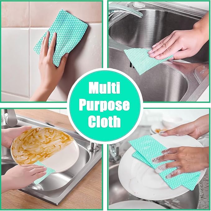 Disposable Dish Cloths Heavy Duty Disposable Cleaning Cloths for Kitchen Multi-Purpose Green Dish Rags 100 Count/Pack