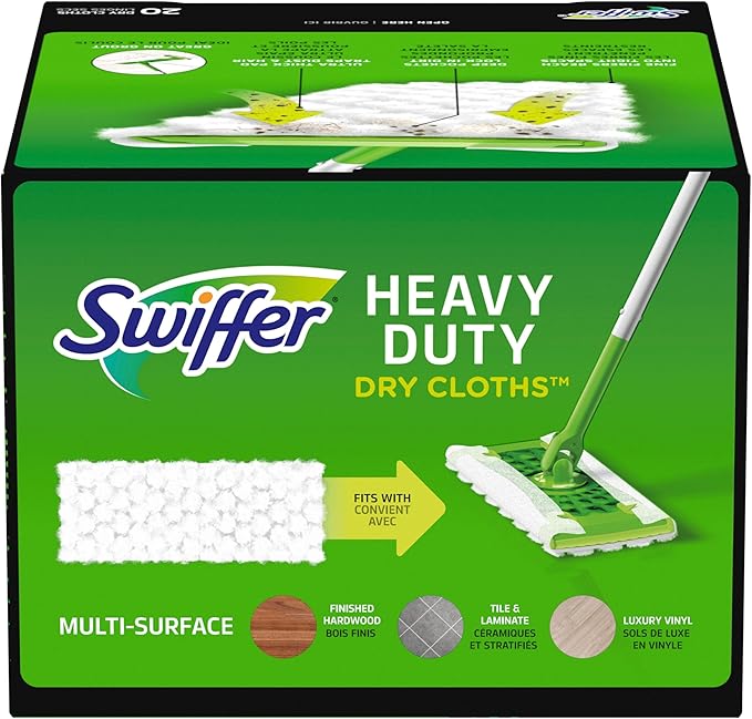 Swiffer Sweeper Heavy Duty Dry Multi-Surface Cloth Refills for Floor Sweeping and Cleaning, 20 count (2 Pack)