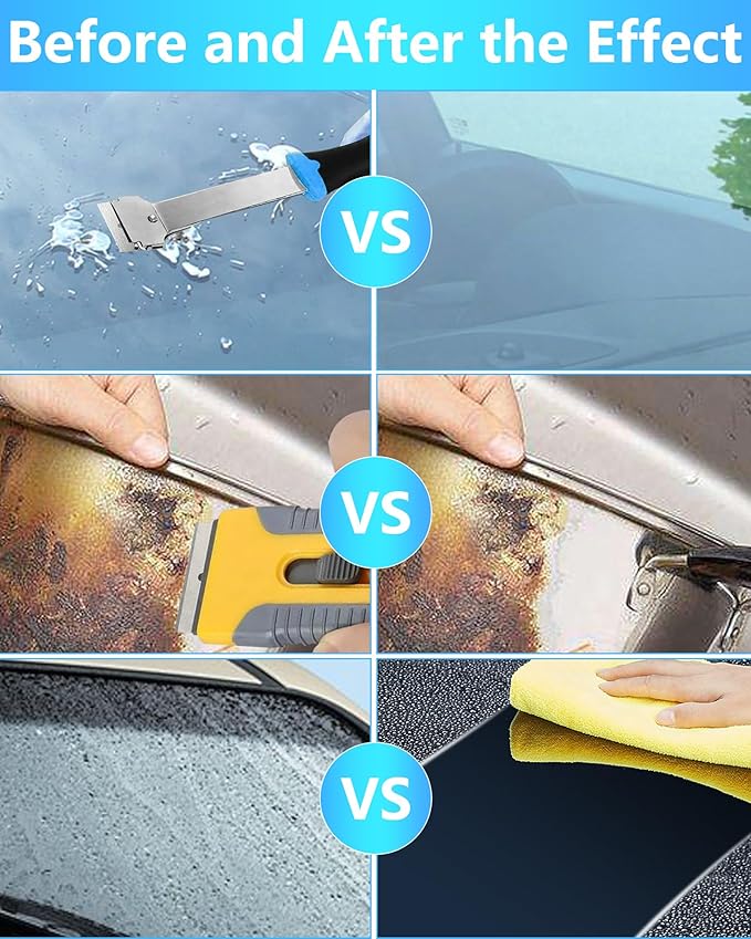 2 Pack Razor Blade Scraper with 10 Plastic and 20 Metal Blades for Removing Paint, Registration Sticker, Grease from Windshield, Glass Top Stove Cooktop Scraper