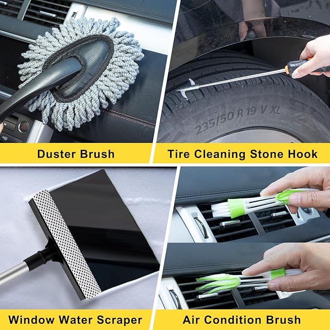 29Pcs Car Detailing Kit with 18" Wheel Rim Brush, Car Detailing Brush Set, Car Cleaning Tools Kit for Interior Exterior Wheels, Yellow