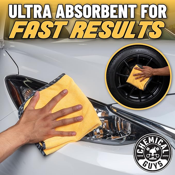 Chemical Guys Automotive Microfiber Drying Chamois Gold 3 Pack Extra Absorbent Car Drying Cloths for Streak Free Paint Glass and Smooth Exterior Surfaces 24 x 16 Inches