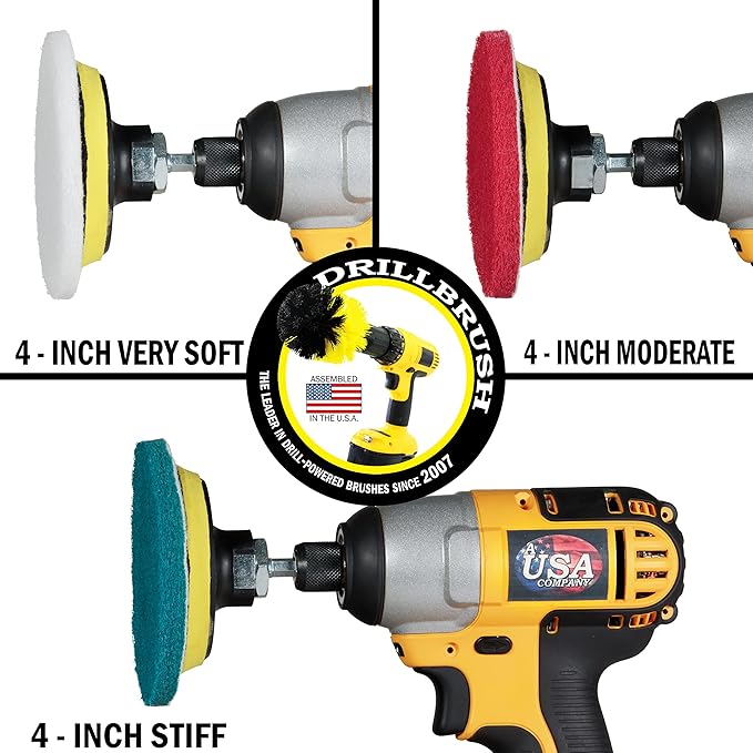 Drillbrush Commercial Heavy Duty Scouring Pads and Scrubber Set Drill Powered Nylon Scrub Brush Attachment Set Outdoor Cleaning Drill Brush Power Scrubber