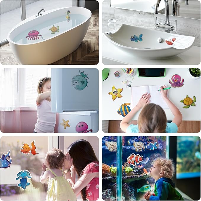 20 PCS Large Bathtub Non Slip Stickers, Cute Sea Creature Anti Slip Shower Stickers, Kids' Gift, Kids' Bathroom Decor for Bathtubs, Showers, and Other Slippery Surfaces (with Scraper)