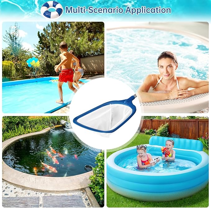Pool Net, Professional Swimming Pool & Hot Tub Skimmer Net Accessories, Pool Leaf Rake Cleaning Tool with Pole, Fine Nylon Mesh Bag, Easy to Clean Bugs, Leaves,Debris(Blue&White)