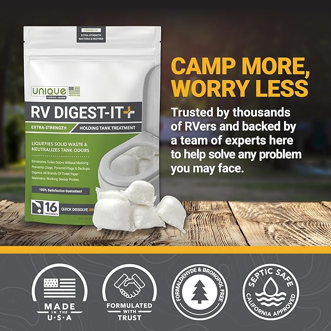 Unique RV Digest-It+ Extra-Strength RV Toilet Treatment Pod - Liquifies Waste and All Brands of Toilet Paper - Eliminates Odors at the Source (16 Pods)