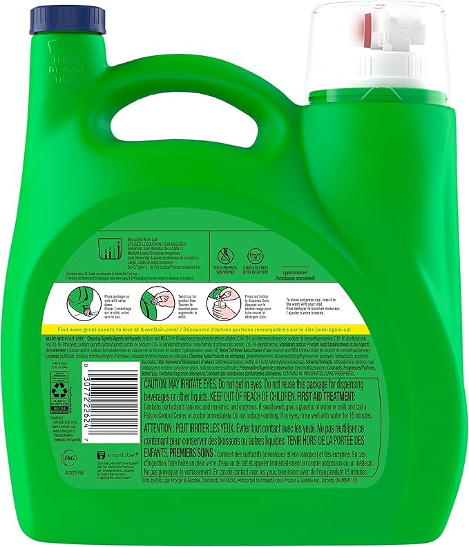 Gain Liquid Laundry Detergent with Odor Defense, Moonlight Breeze Scent, Laundry Soap For HE Washing Machines, 177 fl oz, 134 Loads (Packaging May Vary)
