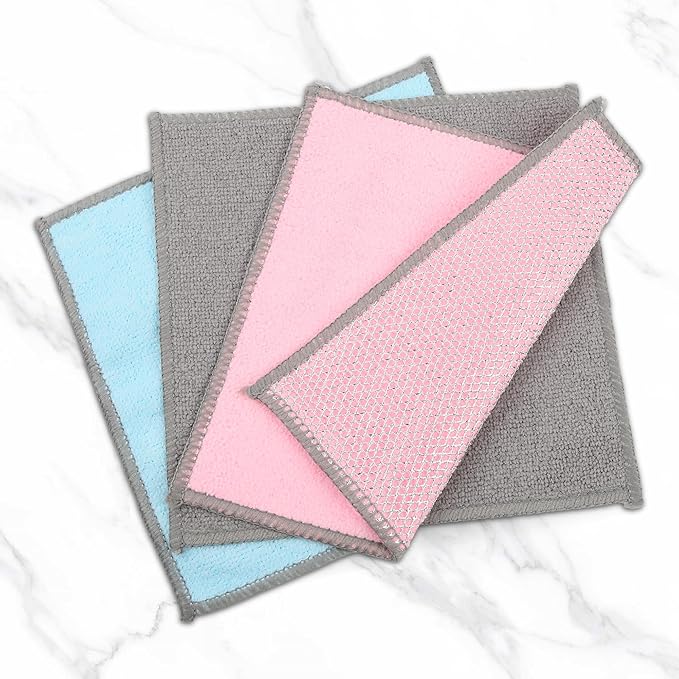 12Pack Upgrade Multipurpose Wire Dishwashing Rags, Double-Side Non Scratch Wire Dishcloth, for Wet and Dry Use, Reusable Metal Scrubbing Microfiber Clean Cloths for Home/Kitchen/Stove(Grey)