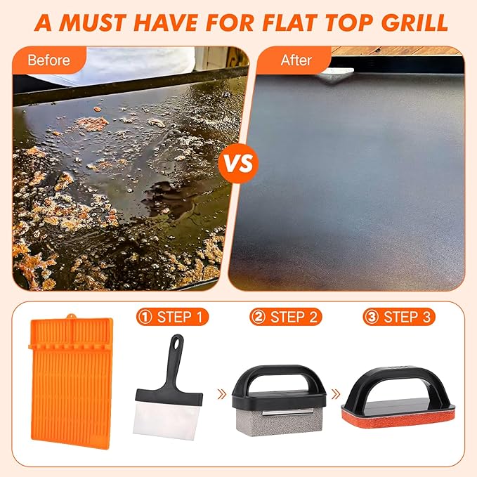 Griddle Cleaning Kit for Blackstone- Includes Large Silicone Tool Mat, Griddle Scraper, Cleaning Bricks, Scouring Pads with Handle, Cleaning Tools Accessories for Blackstone Flat Top Grill