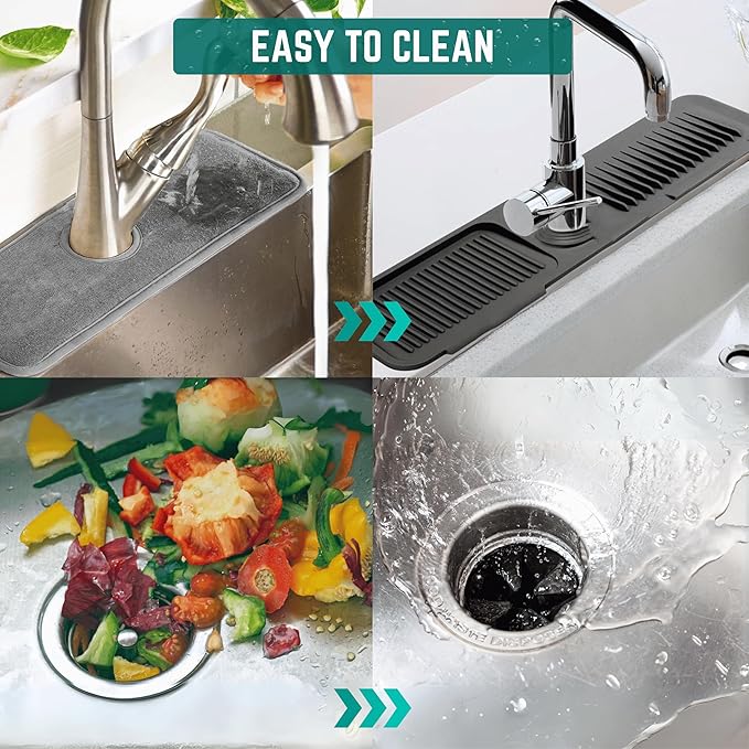 Faucet Mat for Kitchen Sink - Kitchen Sink Splash Guard with FREE Rubber Drain Insert - 18 Inch Faucet Guard Draining Mat, Faucet Mat Dish Soap Sponge Holder for Kitchen Sink Accessories