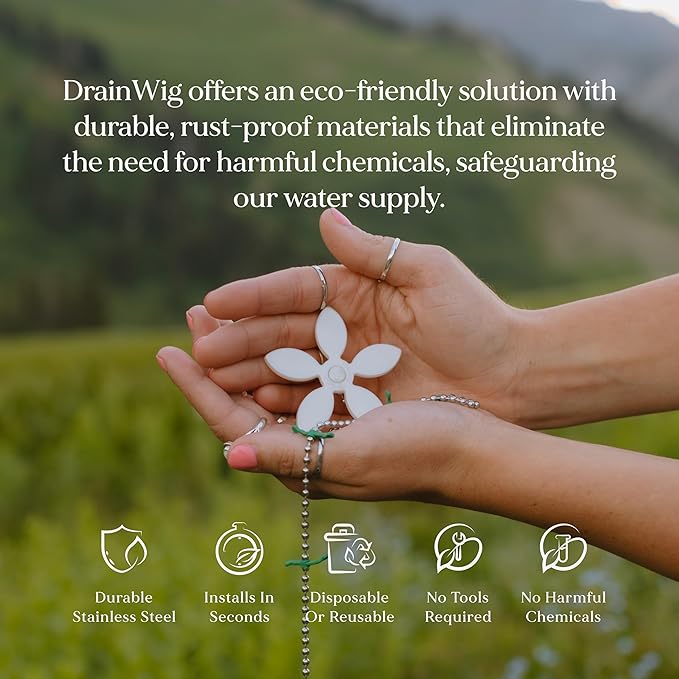 DrainWig Shower Drain Hair Catcher – Disposable White Flower (2-Pack) – No-Touch Hair Removal for Flat Shower Drains – As Seen on Shark Tank