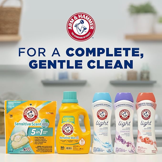 ARM & HAMMER Light In-Wash Scent Booster, Laundry Scent Booster Lavender Escape_scent, 24 Oz (Pack of 6)