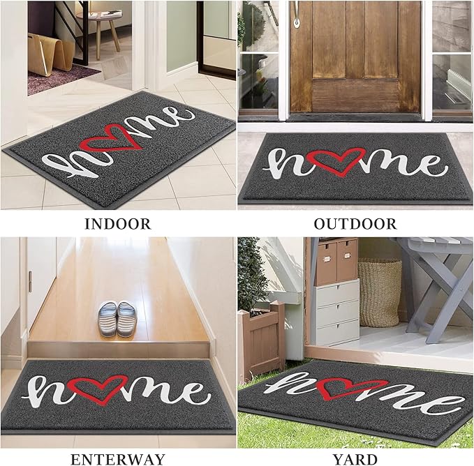 Door Mat, Welcome Mat Low Profile Floor Mat Front Doormat Indoor and Outdoor Doormat Non Slip Rugs for Entryway, Patio, High Traffic Areas (32"x20", Grey-Home)