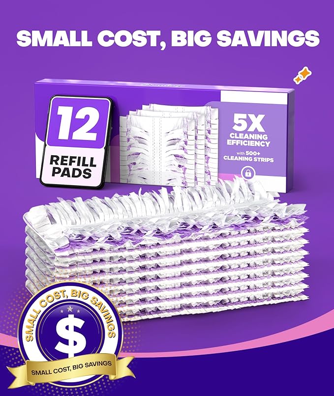 5X Cleaning Power Multi-Surface Mop Pad Refills, Compatible with Swiffer Power Mop Pads, for Cleaning Hardwood, Tile, Laminate, Vinyl Floors, Fragrance-Free (12 Count)