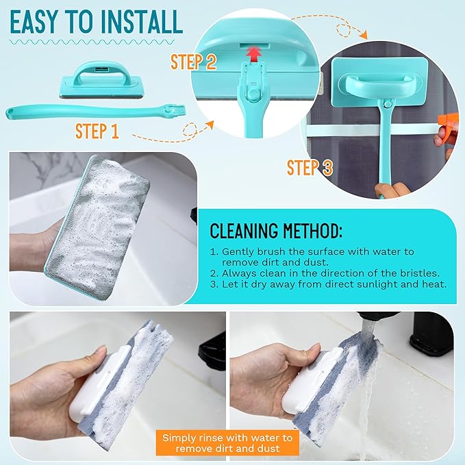Mesh Screen Cleaner with 2 Pack Track Cleaner Tool Includes Detachable, Dual Use Wet and Dry Window Screen Brush for Easy, Efficient Cleaning