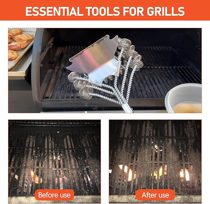18" BBQ Grill Brush with Wide Scraper - Grill Cleaning Brush, Safe Long Handle BBQ Brush for Grill for Gas and Charcoal Grates
