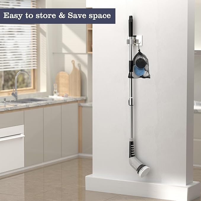 YKYI Electric Spin Scrubber-Cordless Power Scrubber with 8 Brush Heads, 3 Speeds & Adjustable Long Handle, IPX7 Waterproof Shower Cleaning Brush for Bathroom Tile, Bathtub, Grout, Kitchen(Gray)
