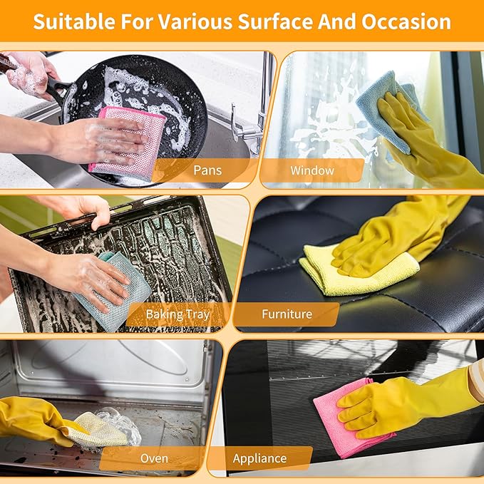 2 in 1 Microfiber Cleaning Cloth Kitchen Towels, Non Scratch Wire Dishcloth Cleaning Rags for Washing Dishes, Multipurpose Microfiber Towels for Cars, Kitchen, Wall and Window Cleaner