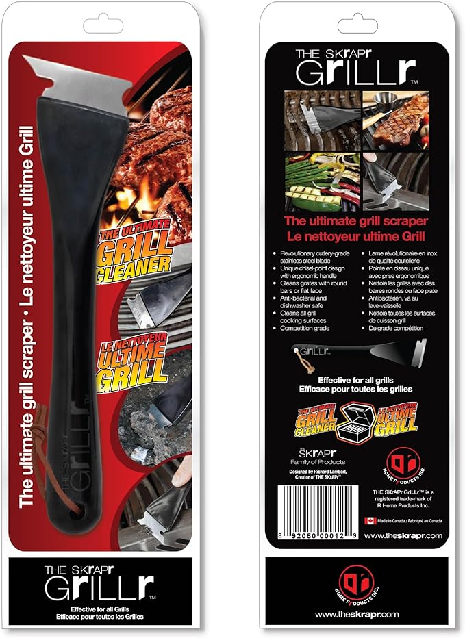 BBQ Grill Scraper, Stainless Steel Blade, Ergonomic Handle - BBQ Cleaning Tool for Gas, Infrared, Charcoal, Porcelain Grills, Outdoor Grill Accessories with Hanging Loop