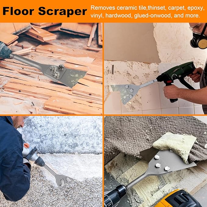 SDS Plus Floor Scraper Kit, 5 Inch x 11 Inch Tile Removal Tool with Spare Blades for Rotary Hammer Drill, Thinset Vinyl Scraper Adhesives Remover