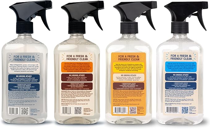 Aunt Fannie's Cleaning Spray Variety Pack, Includes Stainless Steel Spray, Granite & Stone Spray, Glass & Window Spray, and Wood Spray, 16.9 oz each, Pack of 4
