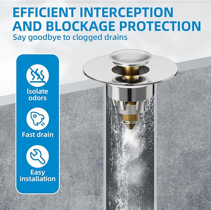 Bathroom Sink Drain Stopper - Pop Up Drain Stopper for Bathroom Sink - Bathroom Sink Hair Catcher Strainer,Chrome