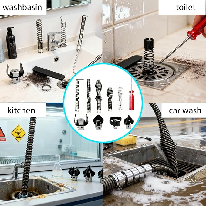 10Pcs Drain Snake Drill Attachment Kit - Fits RID GID K400 5/8" Drain Cleaning Cables | Sewer Clog Remover Heads & Tips for Kitchen Bathroom Toilet