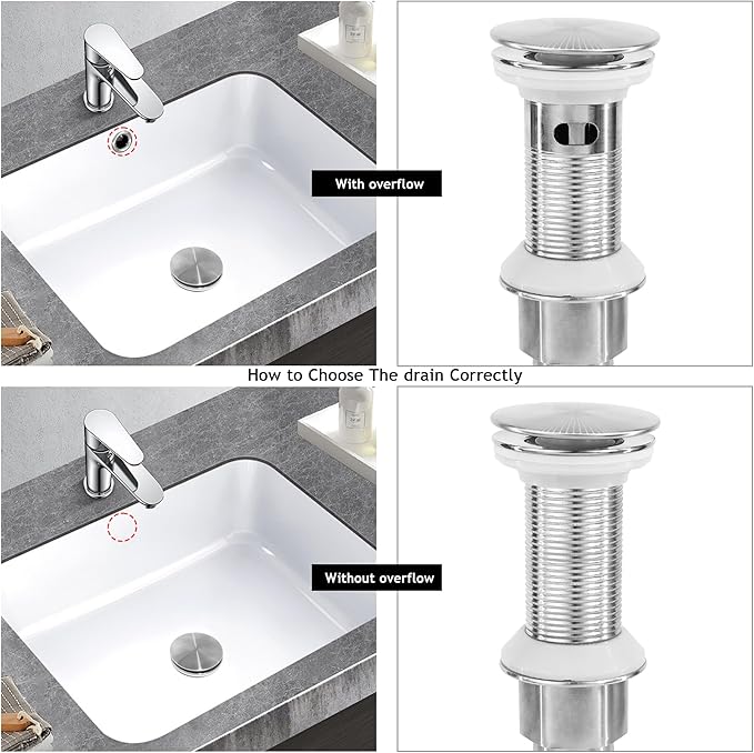 Bathroom Sink Drain,4 Pack Drain Stopper with Overflow,Pop Up Drain Assembly with Detachable Strainer Basket,Built-in Anti-Clogging, Stainless Steel Nut Brushed Nickel