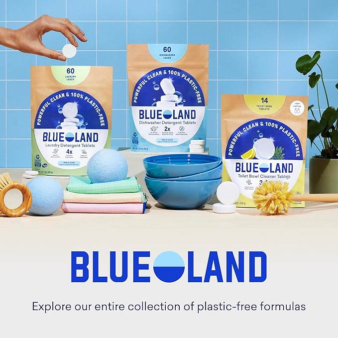 BLUELAND Oxi Laundry Booster Powder with Tin, Starter Set, Clear Skies Scent, 25 Loads, 17.6 oz, Plastic-Free, Eco Friendly, Oxy Cleaner, Stain Remover